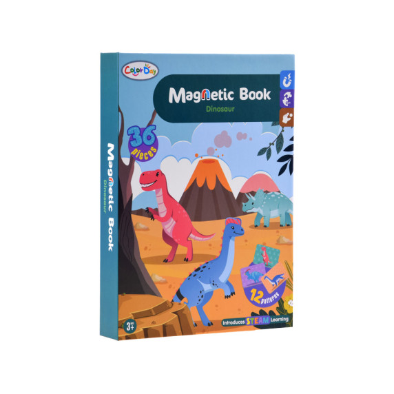 Carte de puzzle magnetică 36 de elemente Inlea4Fun - MAGNETIC BOOK DINOSAUR - dinozauri