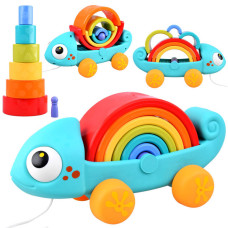 Húzhatós játék montessori játékokkal HOLA Rainbow Chameleon - Kaméleon szivárvány - 