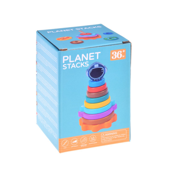 Építőkészlet gyűrűpiramis 10 darabos Inlea4Fun PLANET STACKS