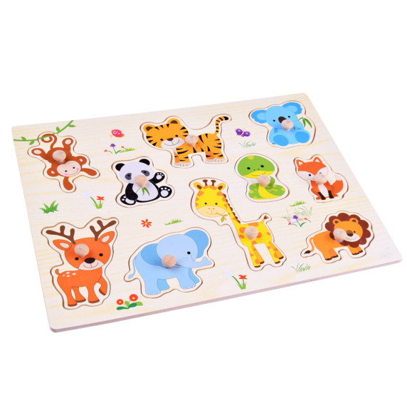 Inserție din lemn - puzzle cu mânere 10 piese - Inlea4Fun ZA4721 - animale