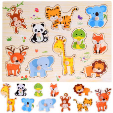 Inserție din lemn - puzzle cu mânere 10 piese - Inlea4Fun ZA4721 - animale - 