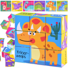 Puzzle cu cuburi colorate - dinozaur - 9 cuburi - Inlea4Fun - 