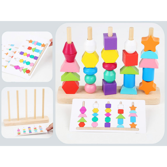 Blocuri de lemn 25 elemente - puzzle educațional - Inlea4Fun 5-COLUMN SET OF BEADS