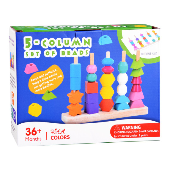 Blocuri de lemn 25 elemente - puzzle educațional - Inlea4Fun 5-COLUMN SET OF BEADS