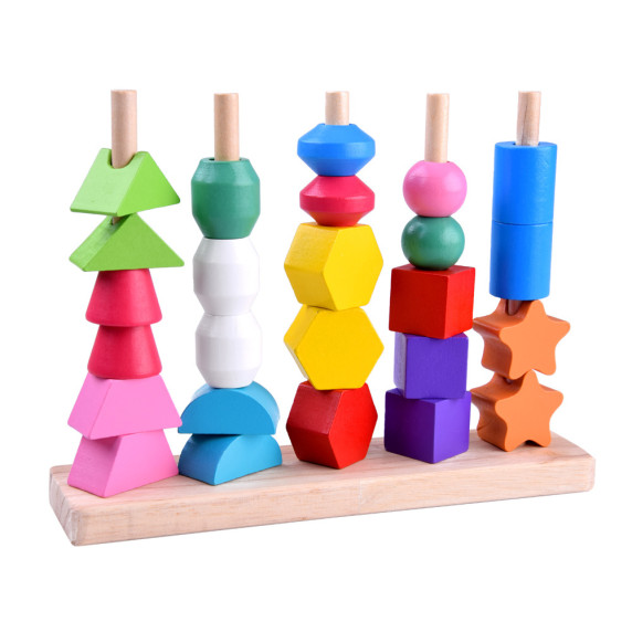 Blocuri de lemn 25 elemente - puzzle educațional - Inlea4Fun 5-COLUMN SET OF BEADS