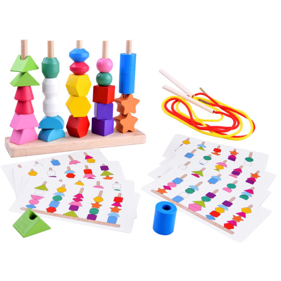 Blocuri de lemn 25 elemente - puzzle educațional - Inlea4Fun 5-COLUMN SET OF BEADS