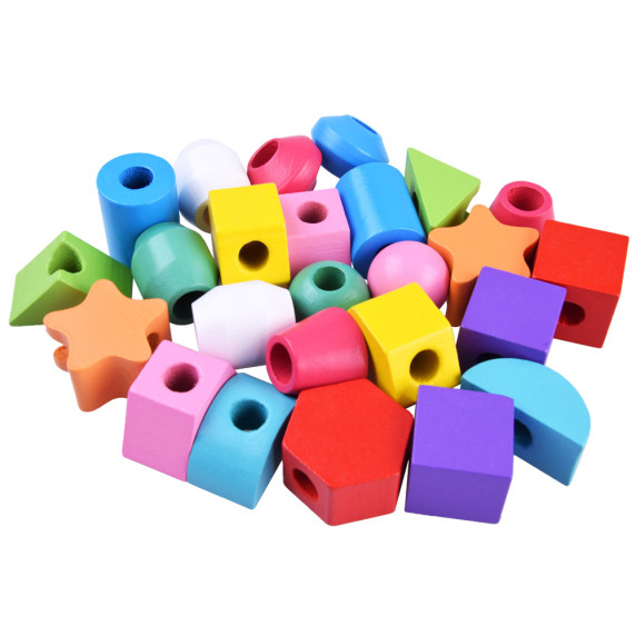 Blocuri de lemn 25 elemente - puzzle educațional - Inlea4Fun 5-COLUMN SET OF BEADS