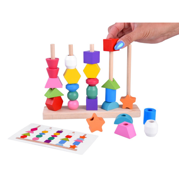 Blocuri de lemn 25 elemente - puzzle educațional - Inlea4Fun 5-COLUMN SET OF BEADS
