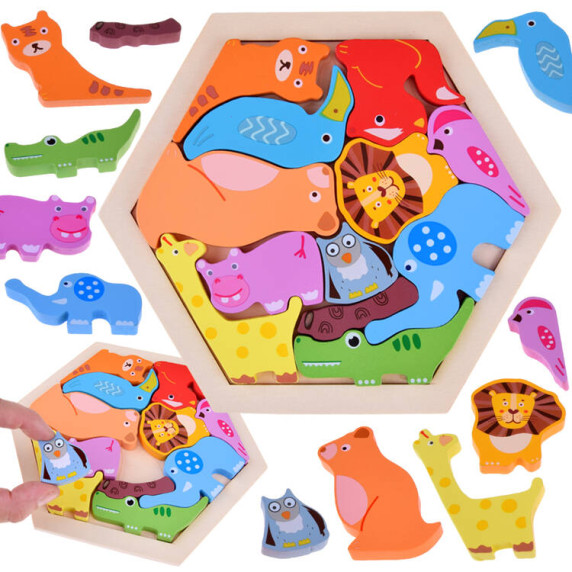 Drevené puzzle Zvieratká zo ZOO 13 dielikov Inlea4Fun
