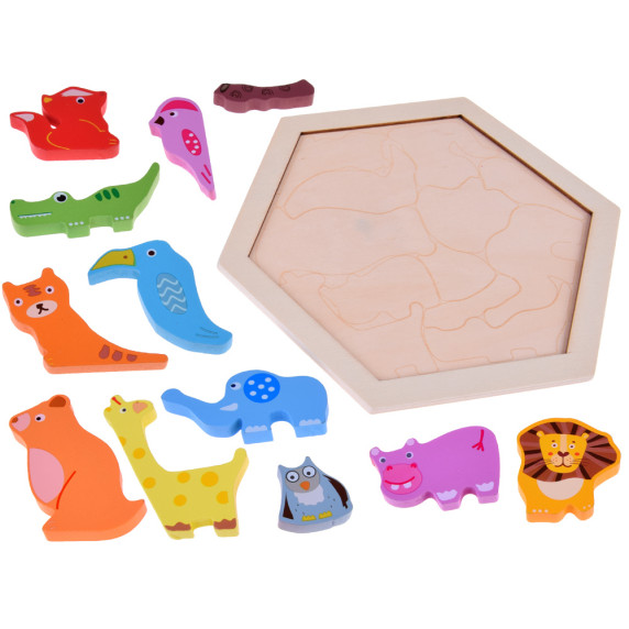 Drevené puzzle Zvieratká zo ZOO 13 dielikov Inlea4Fun