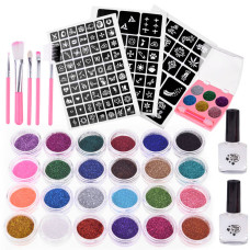 Set tatuaje cu sclipici în 24 de culori - Inlea4Fun GLITTER TATTOS KIT - 