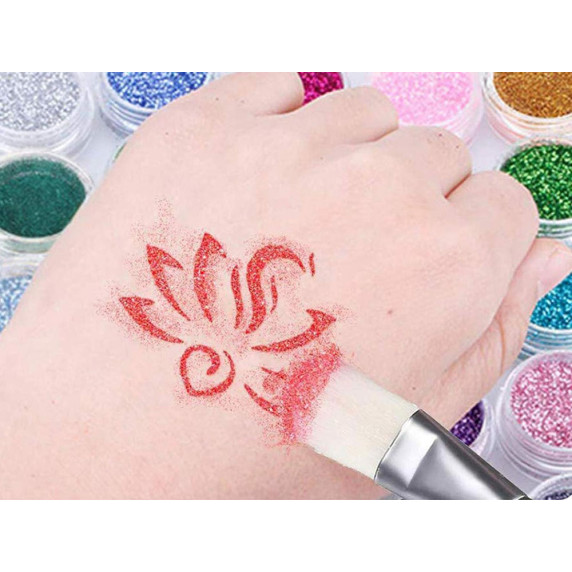 Csillám tetováló készlet 24 színű Inlea4Fun GLITTER TATTOS KIT + Sablonok 