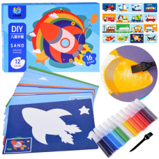 Set de pictură cu nisip - Inlea4Fun SAND CREATIVE PAINTING - vehivoli cu  16 poze și 12 culori - 