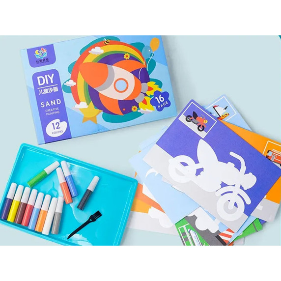 Set de pictură cu nisip - Inlea4Fun SAND CREATIVE PAINTING - vehivoli cu  16 poze și 12 culori