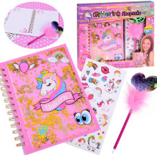 Caiet jurnal cu pix și autocolante - Inlea4Fun GLITTERING KEEPSAKE SET - 