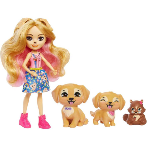 Enchantimals baba Golden Retriever mókus kölyök figurák