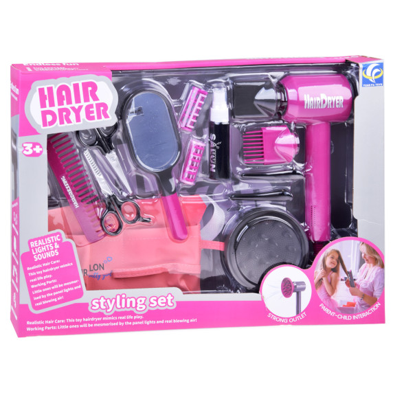 Játék fodrász készlet Inlea4Fun HAIR DRYER STYLING SET - Rózsaszín