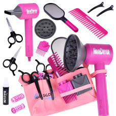 Set coafor cu accesorii pentru copii - Inlea4Fun HAIR DRYER STYLING SET - roz - 