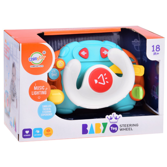 Volan interactiv senzorial pentru copii - Inlea4Fun BABY TOY STEERING WHEEL - alb/albastru