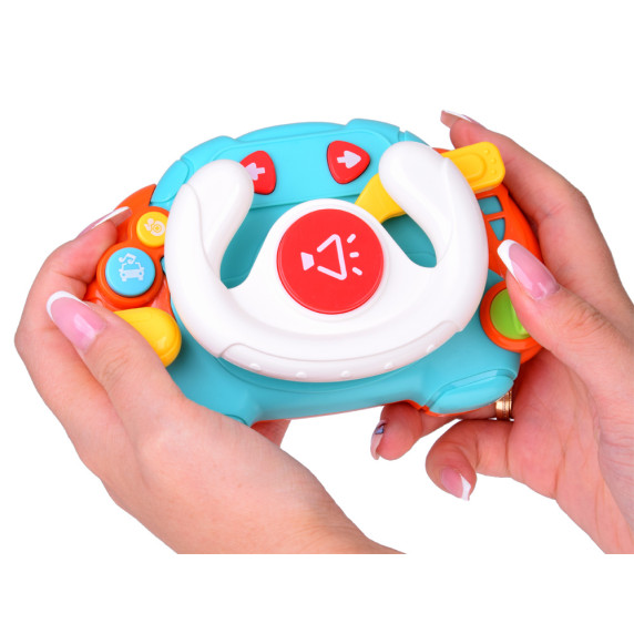 Volan interactiv senzorial pentru copii - Inlea4Fun BABY TOY STEERING WHEEL - alb/albastru