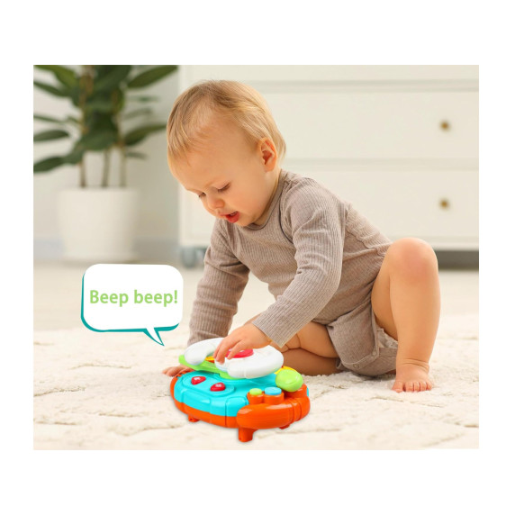 Volan interactiv senzorial pentru copii - Inlea4Fun BABY TOY STEERING WHEEL - alb/albastru