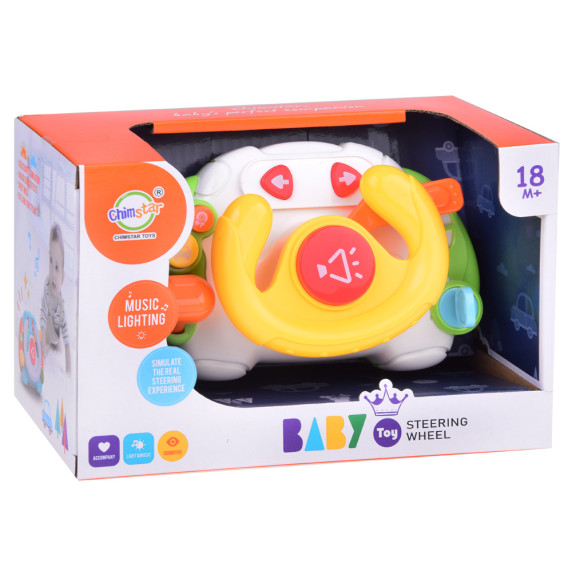 Volan interactiv senzorial pentru copii - Inlea4Fun BABY TOY STEERING WHEEL - galben