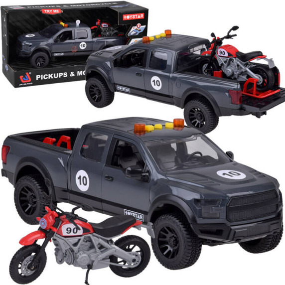 Interaktívne autíčko Pick-up s motocyklom Inlea4Fun PICKUPS & MOTORCYCLE