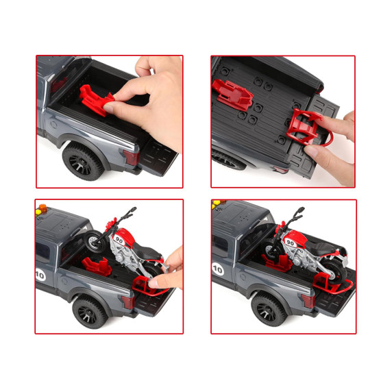Interaktívne autíčko Pick-up s motocyklom Inlea4Fun PICKUPS & MOTORCYCLE