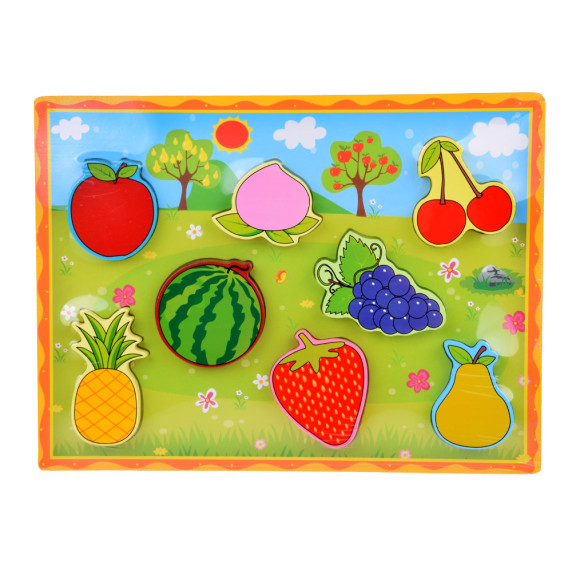 Puzzle educativ  din lemn, - Inlea4Fun ZA5255 - 8 piese/  fructe