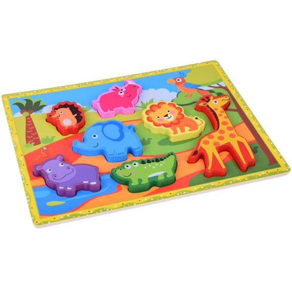 Puzzle din lemn  7 piese, Inlea4Fun -  animale safari