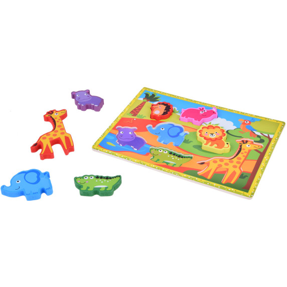 Puzzle din lemn  7 piese, Inlea4Fun -  animale safari