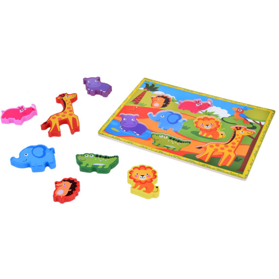 Puzzle din lemn  7 piese, Inlea4Fun -  animale safari