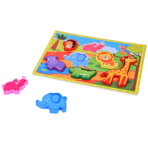 Puzzle din lemn  7 piese, Inlea4Fun -  animale safari