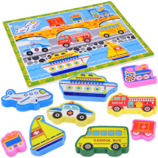 Puzzle din lemn 9 piese Inlea4Fun - vechicule de transport  - 