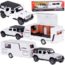 Mașină de teren cu rulotă – ALLOY CAR MODEL – model interactiv din aliaj, în culoarea albă - 