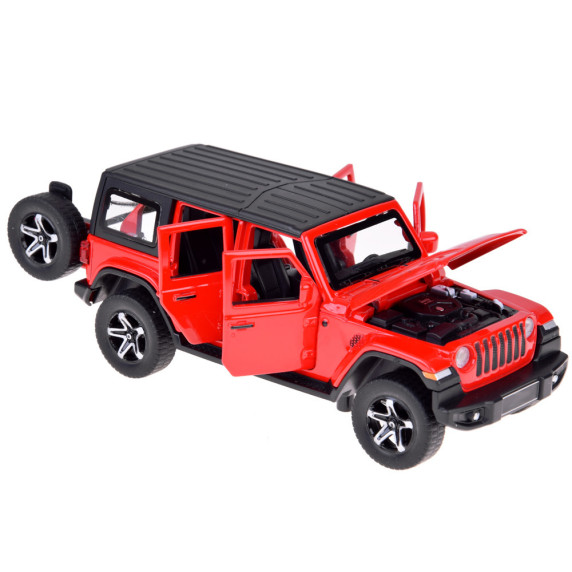 Mașină de teren cu rulotă – ALLOY CAR MODEL – model interactiv din aliaj, în culoarea roșu aprins