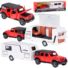 Mașină de teren cu rulotă – ALLOY CAR MODEL – model interactiv din aliaj, în culoarea roșu aprins - 