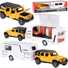 Mașină de teren cu rulotă – ALLOY CAR MODEL – model interactiv din aliaj, în culoarea galben - 