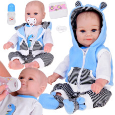 Valósághű játékbaba fiú baba 50 cm Inlea4Fun REBORN DOLLS - Kék/szürke - 