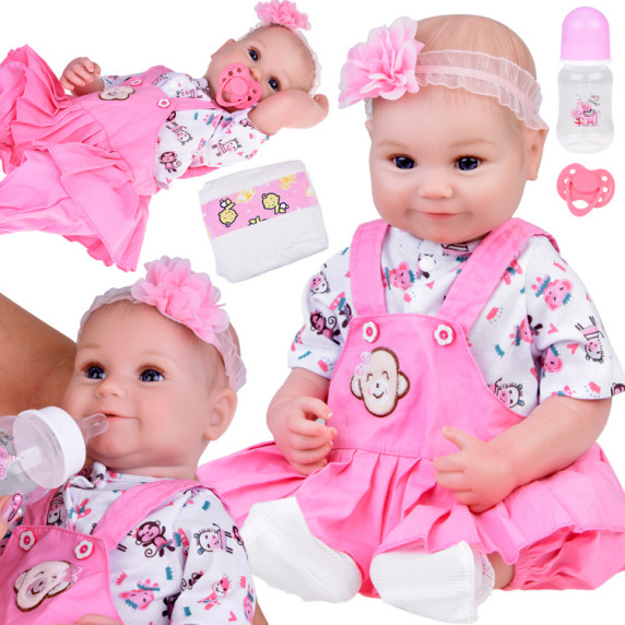 Realistická bábika v ružových šatách s doplnkami 50 cm Inlea4Fun REBORN DOLLS