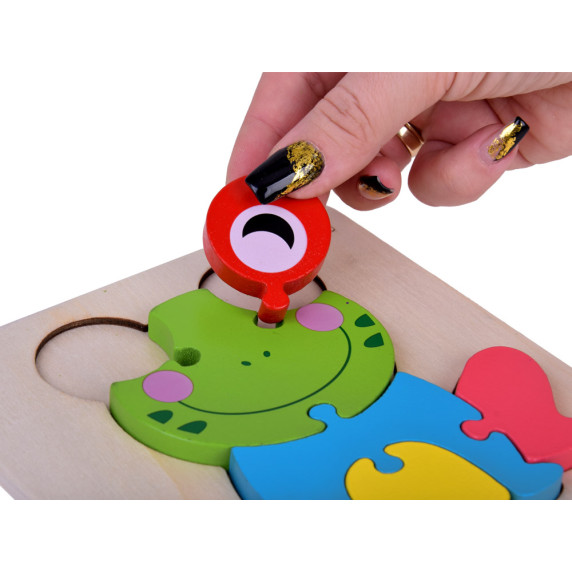 Puzzle educativ din lemn  8 piese Inlea4Fun FROG - Broască