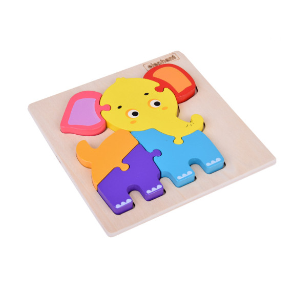 Puzzle educativ din lemn  7 piese Inlea4Fun FROG - Elefant