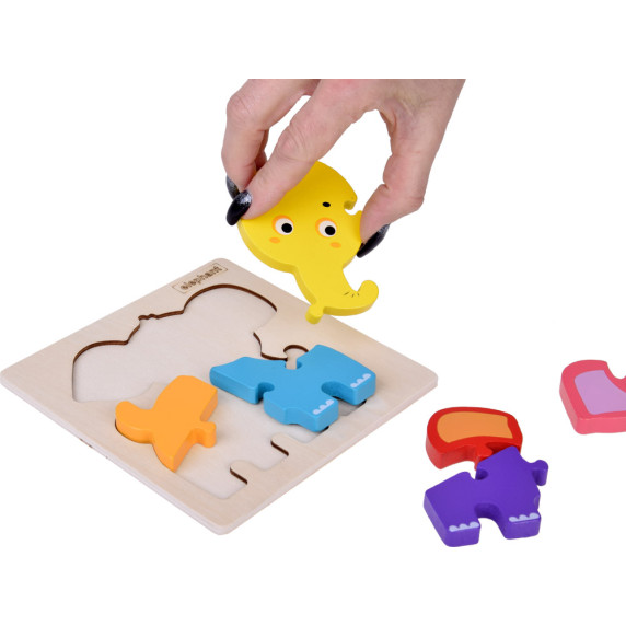 Puzzle educativ din lemn  7 piese Inlea4Fun FROG - Elefant