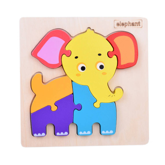 Puzzle educativ din lemn  7 piese Inlea4Fun FROG - Elefant