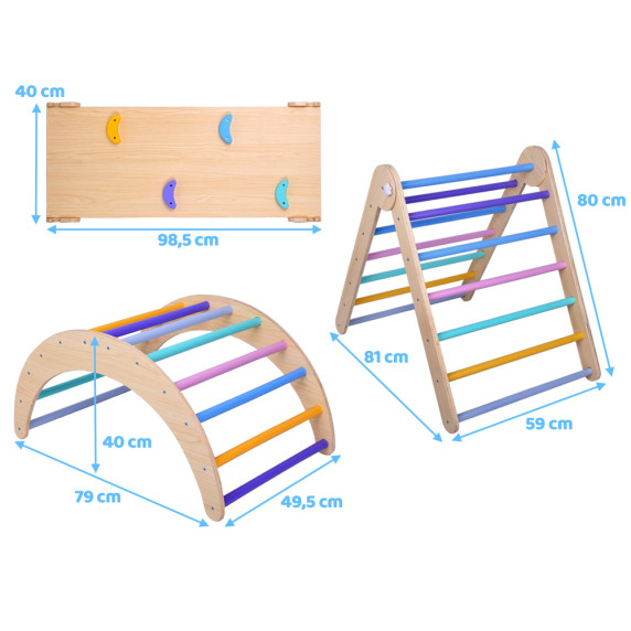 Set de cățărat din lemn, 3in1 - Inlea4Fun ZA5389 