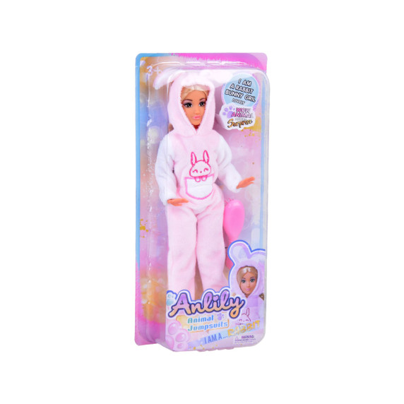 Játékbaba Anlily 30 cm rózsaszín kezeslábasban Inlea4Fun ANIMAL JUMPSUITS