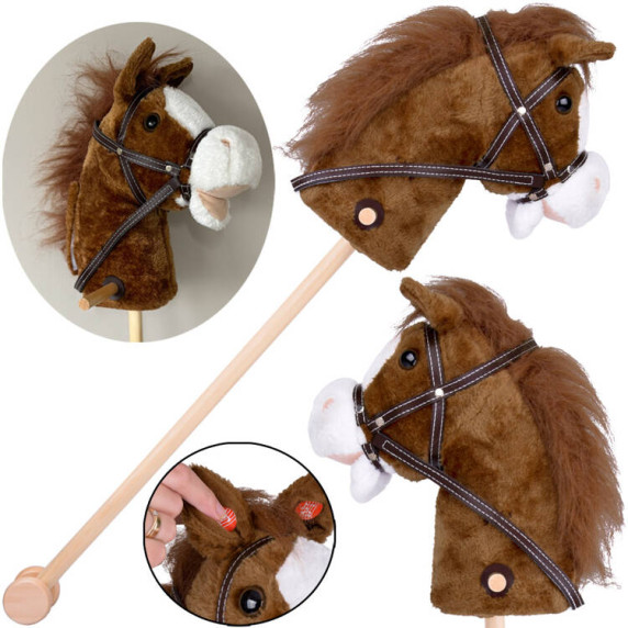 Plüss ló lovagló bot hangefektekkel Inlea4Fun HOBBY HORSE - Sötétbarna