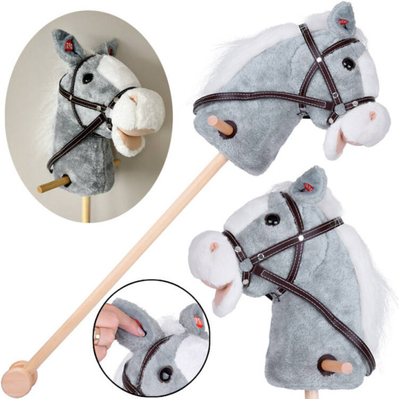 Plüss ló lovagló bot hangefektekkel Inlea4Fun HOBBY HORSE - Szürke