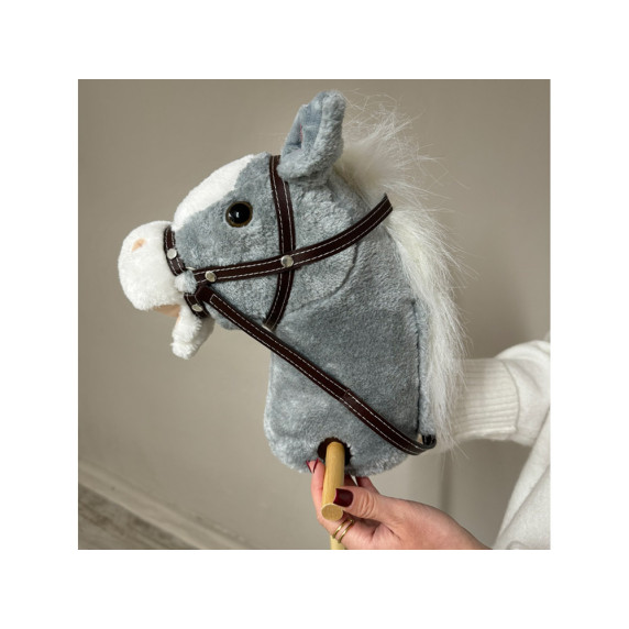 Plüss ló lovagló bot hangefektekkel Inlea4Fun HOBBY HORSE - Szürke