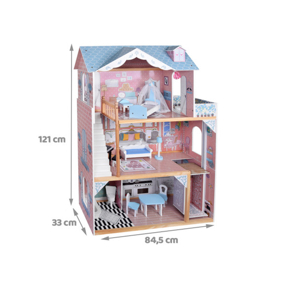 Casă de păpuși din lemn - Inlea4Fun -  121 cm albastru